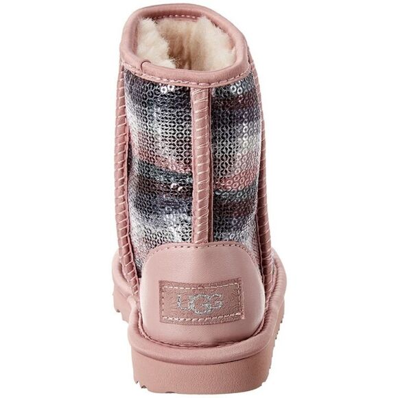 NEW UGG Kid Baby Classic II Sequin Rainbow Sheepskin Fur Lined Short Mid Boot - Picture 3 of 4